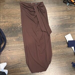 Zara Brown Maxi Pencil Skirt with Ruched Tie Front